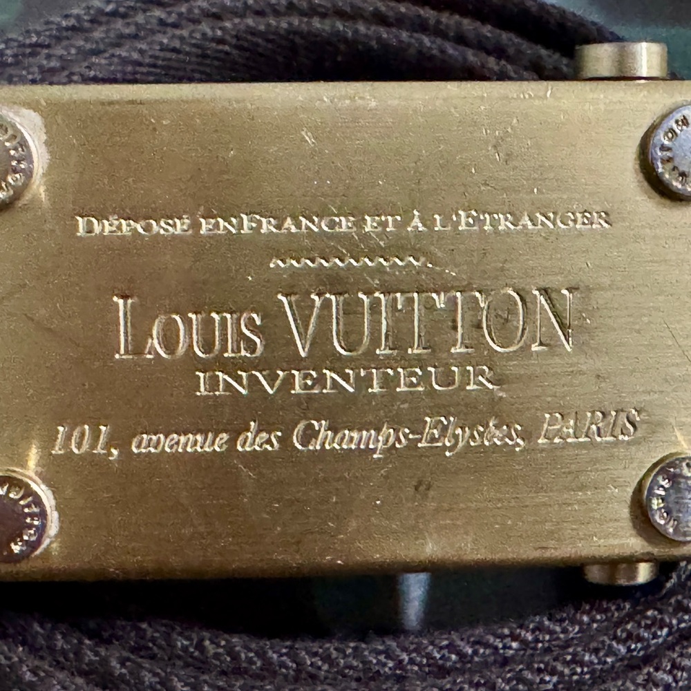 Louis Vuitton Inventeur Belt M9800 Brown Canvas Leather Brass Buckle 100/40